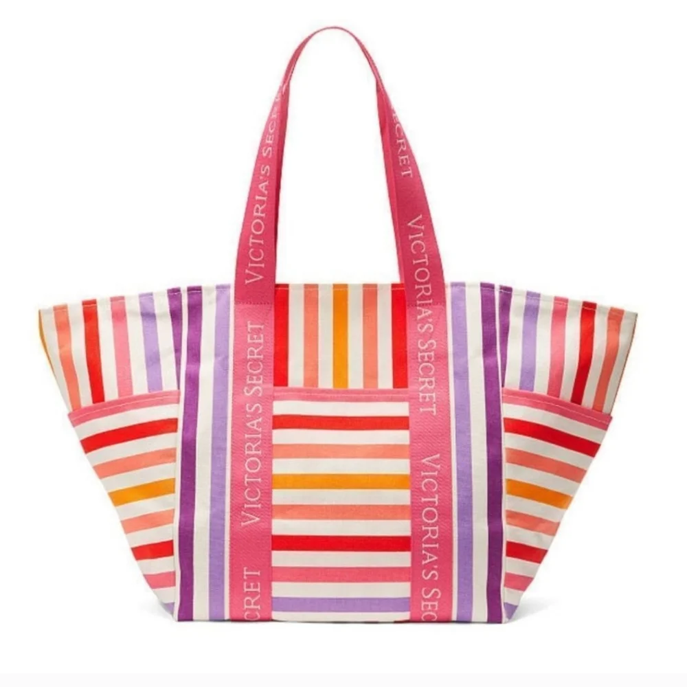 💜💕 VICTORIA'S SECRET STRIPED TOTE BAG 💕💜